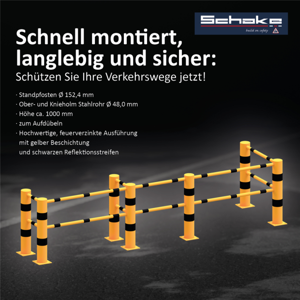 Impact protection railing | plug-in system | Crossbar made of  48 mm, | tube length 1400 mm for center distance 1500 mm | with fixing rods